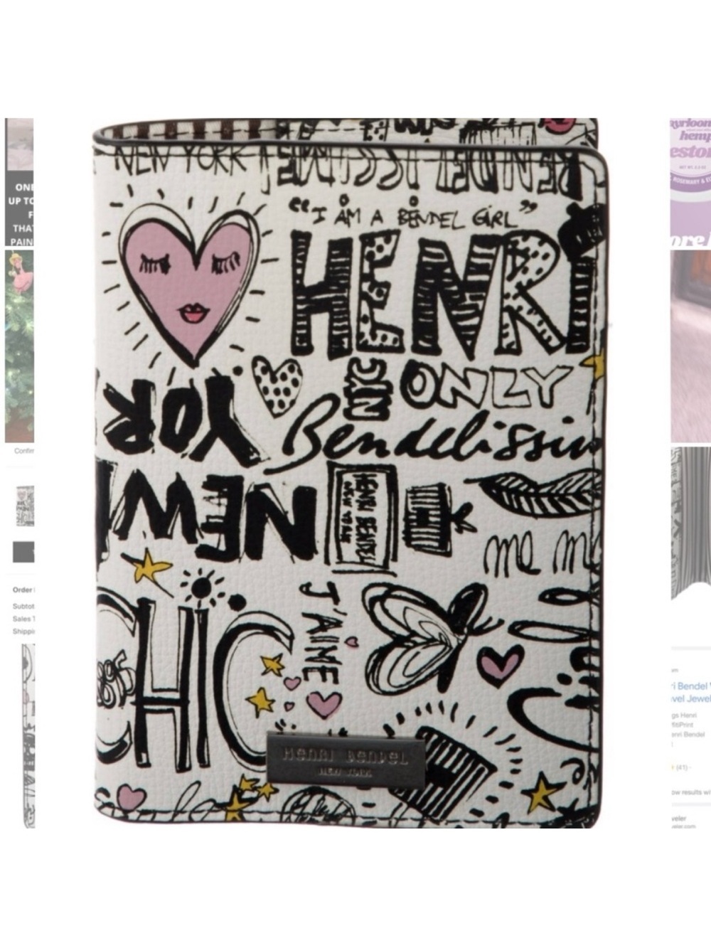 Henri Bendel White Graffiti Passport Cover with Pink & Black Accents
